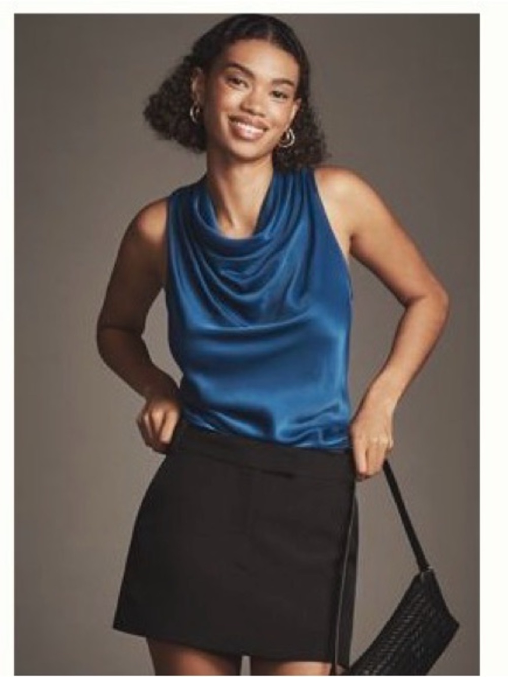Anthropologie Satin Cowl Neck Tank Top in Blue